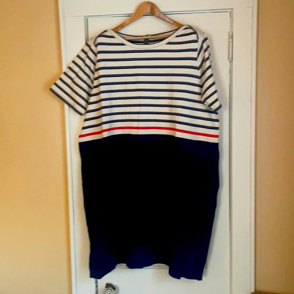 Lands' End Navy, White & Red Striped Midi Dress